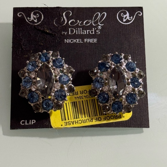 Dillard s clip earrings oval shape blue and gray color stones - Picture 1 of 4